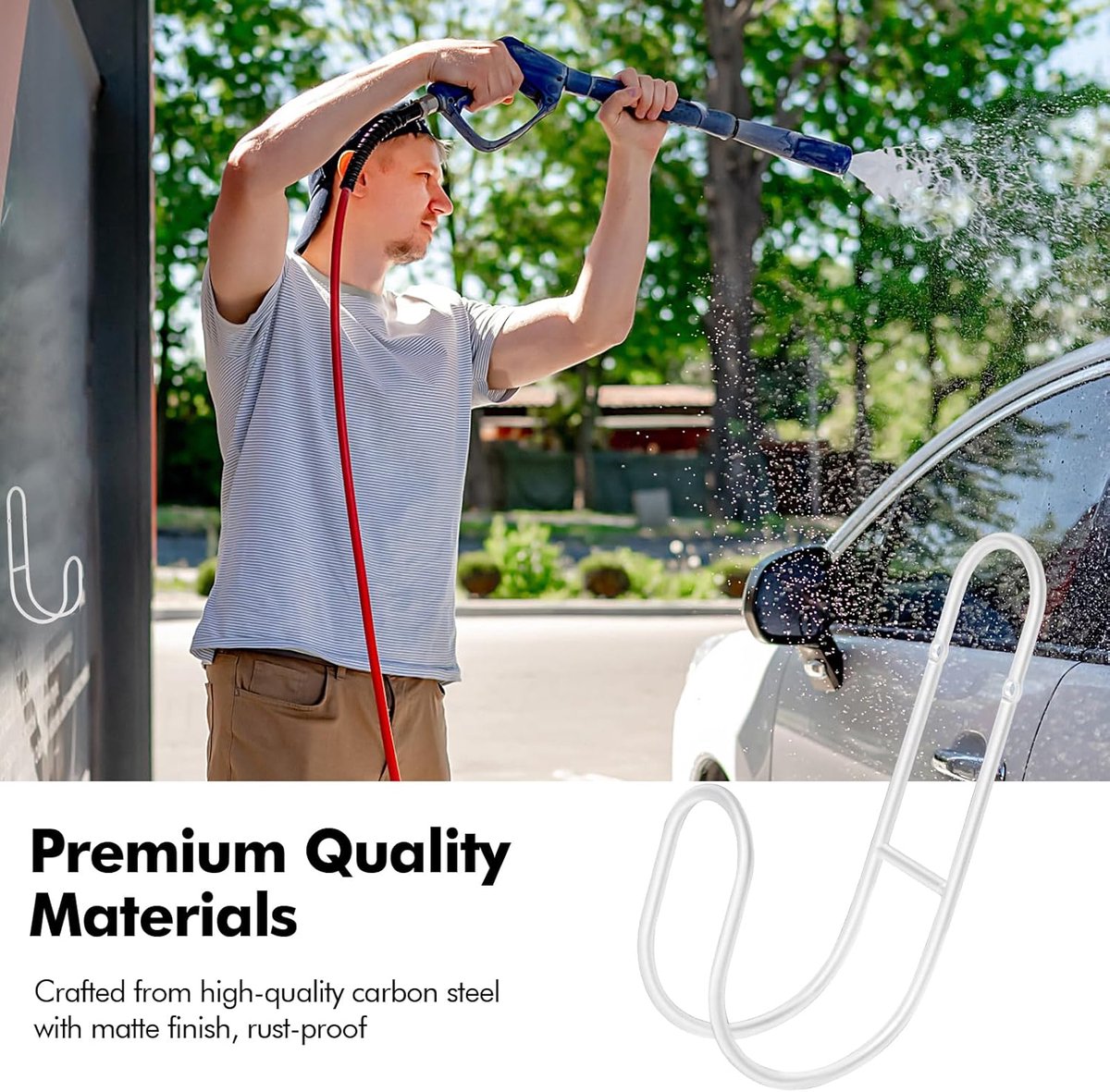 Garden Hose Hanging System - Wall Mount for Neat Storage - Stainless Steel Frame - White V1188-ZXY-11239