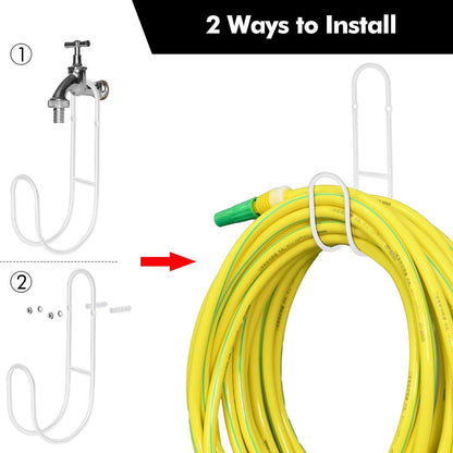 Garden Hose Hanging System - Wall Mount for Neat Storage - Stainless Steel Frame - White V1188-ZXY-11239