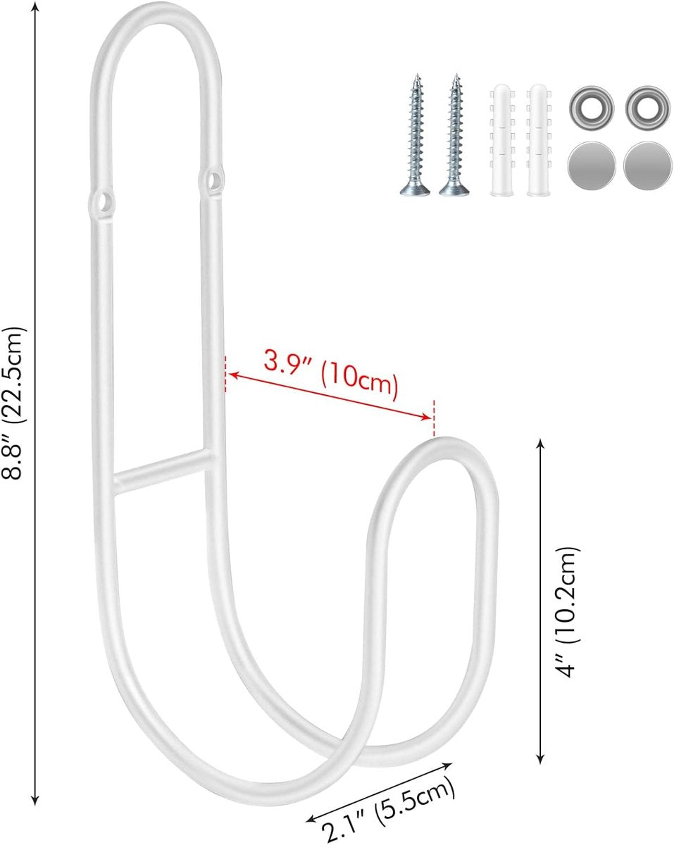 Garden Hose Hanging System - Wall Mount for Neat Storage - Stainless Steel Frame - White V1188-ZXY-11239