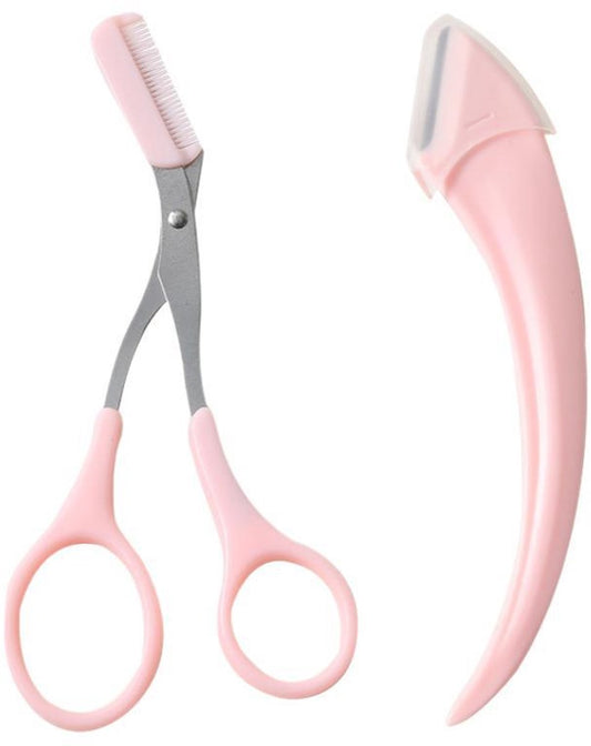 Eyebrow Trimmer - Eyebrow Trimmer for Women - Pink Eyebrow Trimming Set - Scissors with Comb - Safety Razor - V1188-ZXY-11242