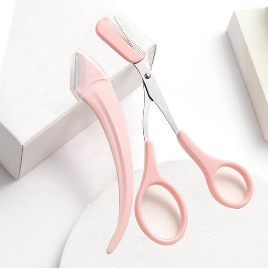Eyebrow Trimmer - Eyebrow Trimmer for Women - Pink Eyebrow Trimming Set - Scissors with Comb - Safety Razor - V1188-ZXY-11242