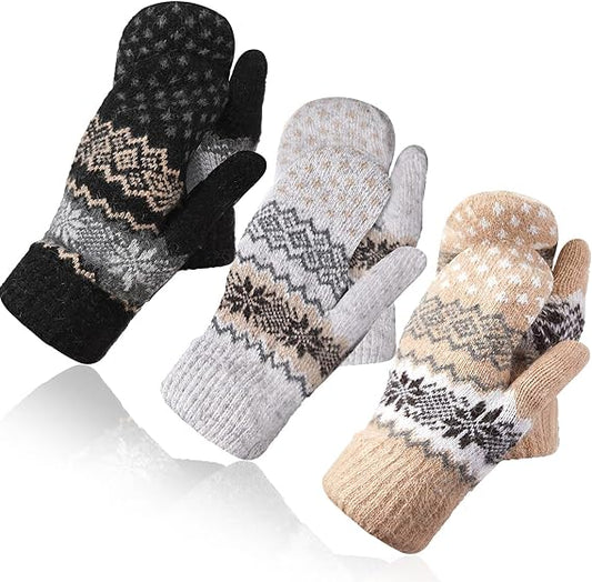 Pack of 3 pairs - Warm winter gloves for women - Extra thick - Knitted imitation - Suitable for cold winter V1188-ZXY-117-0026