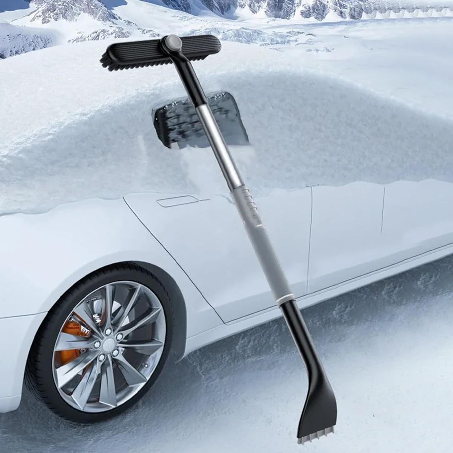 3-in-1 Snow Brush and Ice Scraper for Car Windows - Extendable Snow Remover - 360 degrees Rotating Snow Brush V1188-ZXY-117-0041