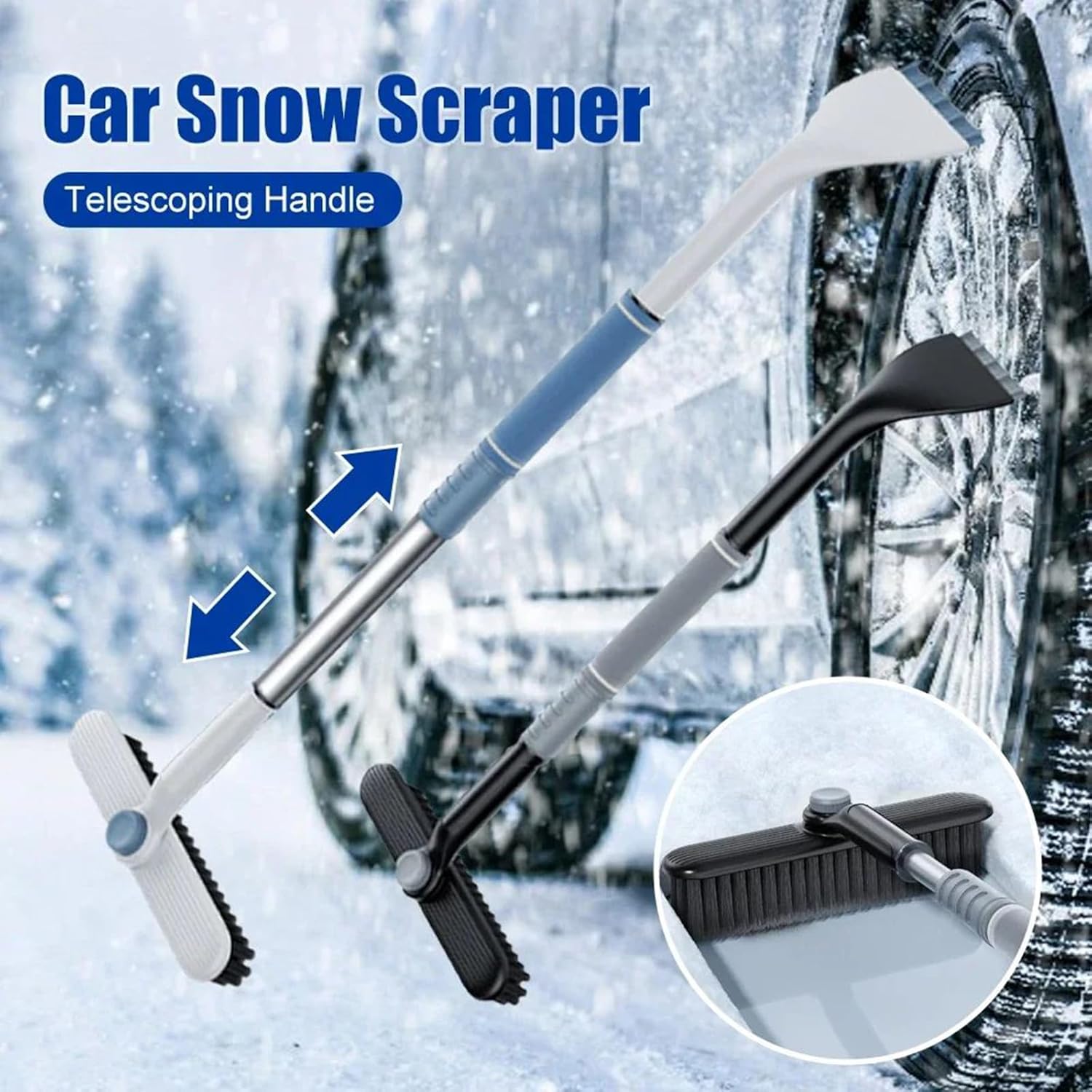 3-in-1 Snow Brush and Ice Scraper for Car Windows - Extendable Snow Remover - 360 degrees Rotating Snow Brush V1188-ZXY-117-0041