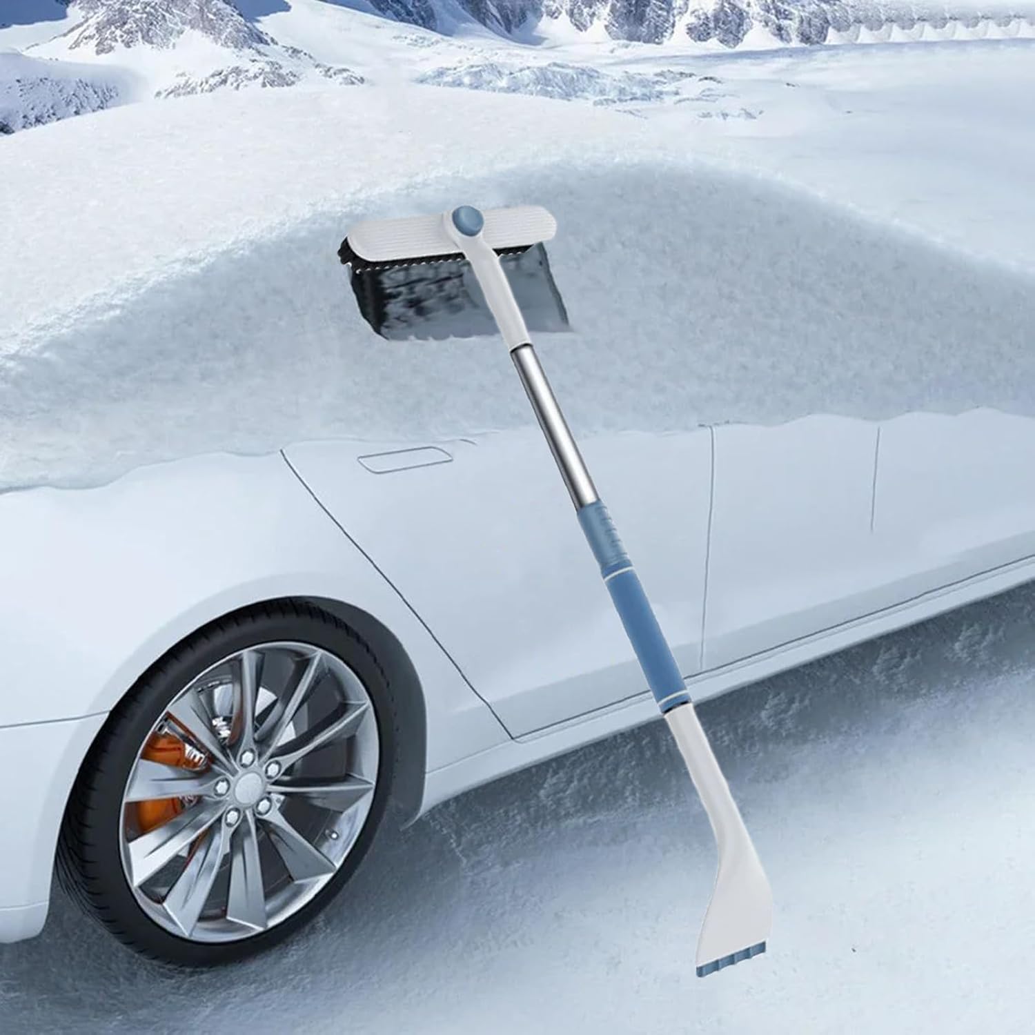 3-in-1 Snow Brush and Ice Scraper for Car Windows - Extendable Snow Remover - 360 degrees Rotating Snow Brush V1188-ZXY-117-0042