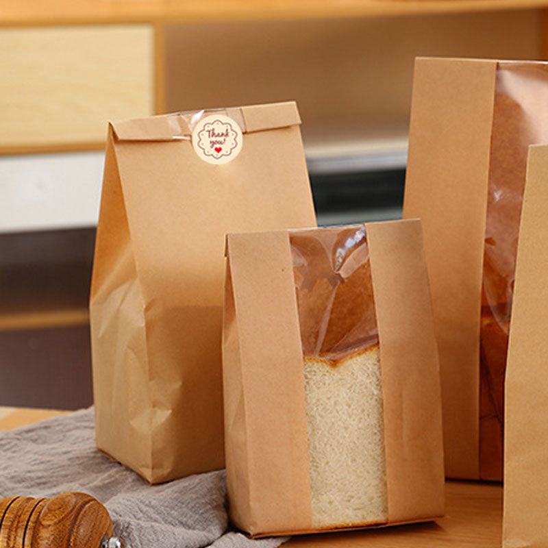 50 Pcs Bread Bag - Kraft paper with transparent window - 35*21*9 cm | Large baking bag - Suitable for storing V1188-ZXY-117-0056
