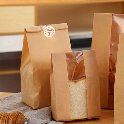 50 Pcs Bread Bag - Kraft paper with transparent window - 35*21*9 cm | Large baking bag - Suitable for storing V1188-ZXY-117-0056