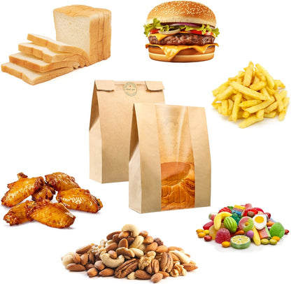 50 Pcs Bread Bag - Kraft paper with transparent window - 35*21*9 cm | Large baking bag - Suitable for storing V1188-ZXY-117-0056