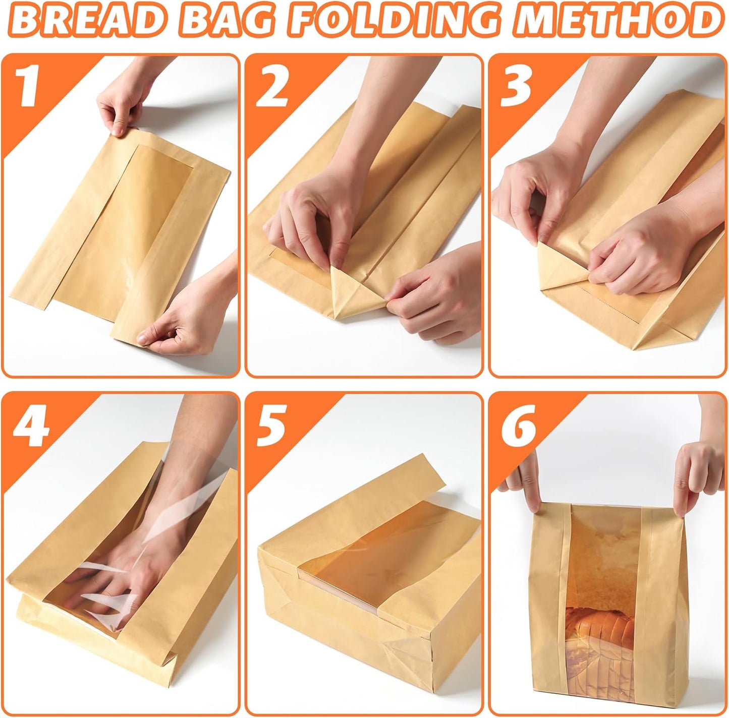 50 Pcs Bread Bag - Kraft paper with transparent window - 35*21*9 cm | Large baking bag - Suitable for storing V1188-ZXY-117-0056