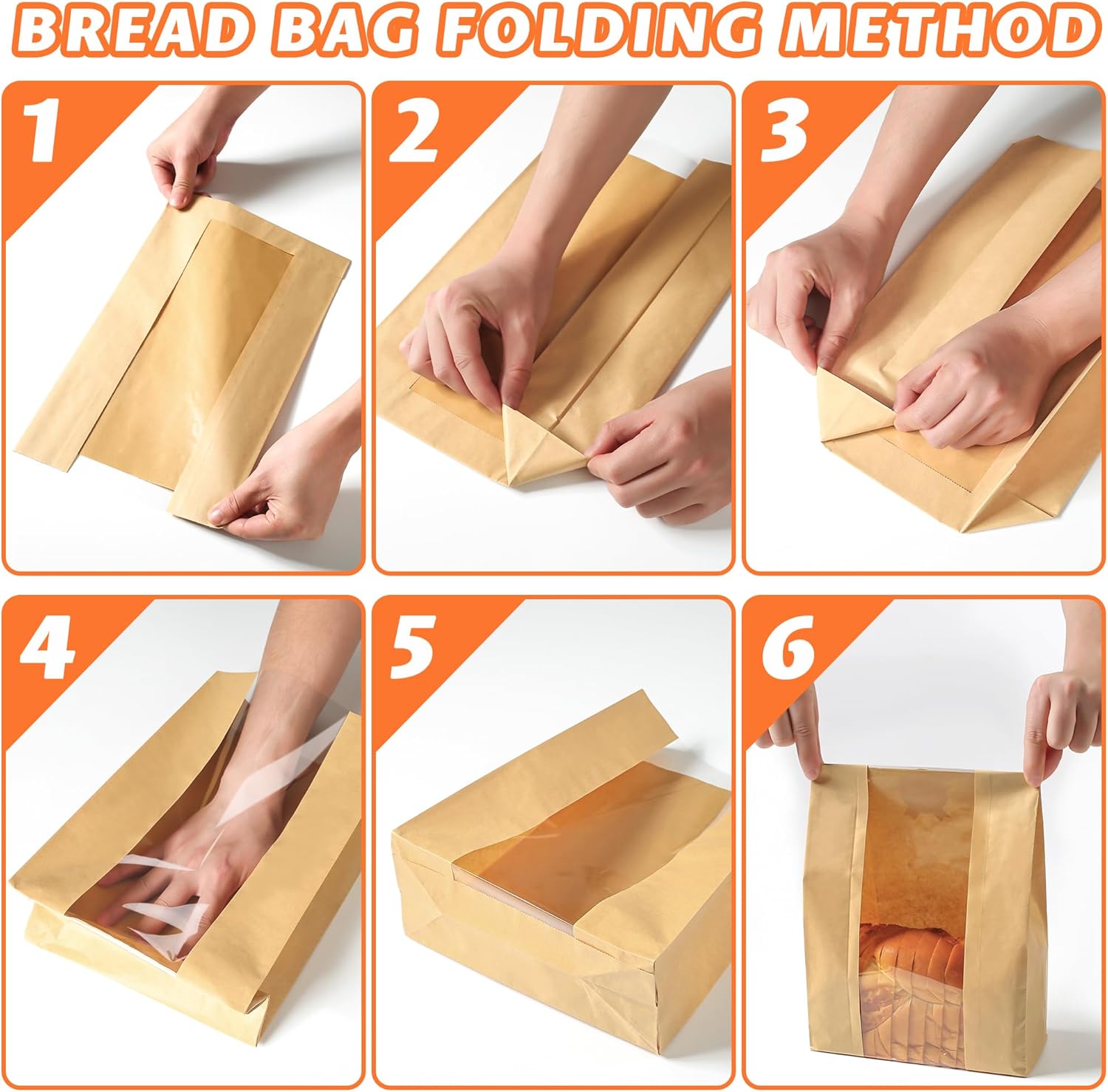 50 Pcs Bread Bag - Kraft paper with transparent window - 35*21*9 cm | Large baking bag - Suitable for storing V1188-ZXY-117-0056