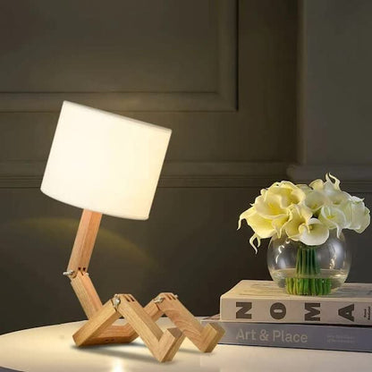 Creative Robot Table Lamp, Height Adjustable, Can Hold Books, Wooden Bedside Lamp, Fabric Shade, E27 Screw V1188-ZXY-117-0059