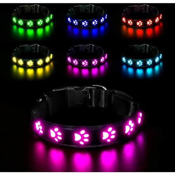 LED Luminous Dog Collar, Rechargeable and Waterproof Dog Collar, Adjustable Collar with 7 Light Modes V1188-ZXY-117-0061