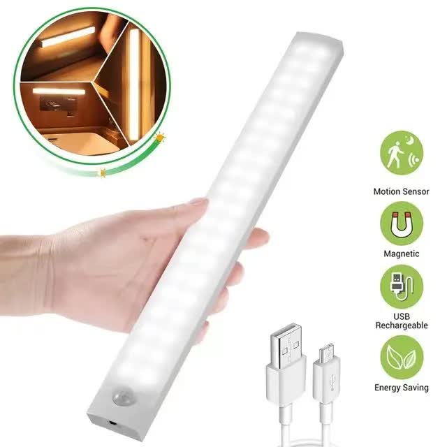 (White, 3-pack) Cabinet lighting with motion sensor, rechargeable LED wardrobe light, battery-powered V1188-ZXY-117-0070