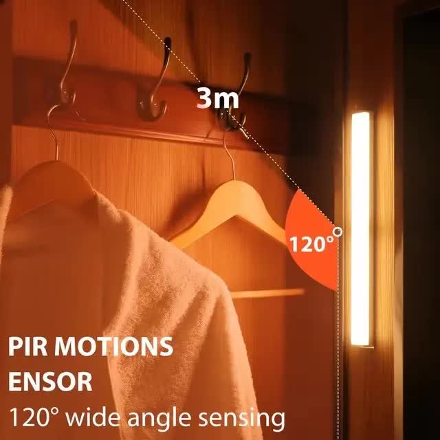 (White, 3-pack) Cabinet lighting with motion sensor, rechargeable LED wardrobe light, battery-powered V1188-ZXY-117-0070