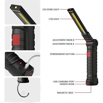 Rechargeable LED Work Light 2 Pack Magnetic COB USB Torch 5 Modes 360 degrees Camping Lamp for Workshop V1188-ZXY-117-0078