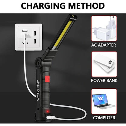 Rechargeable LED Work Light 2 Pack Magnetic COB USB Torch 5 Modes 360 degrees Camping Lamp for Workshop V1188-ZXY-117-0078