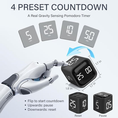 Pomodoro Timer 25/5/10 Min Desk Timer Vibration Volume Adjustable Productivity Clock V1188-ZXY-117-0080