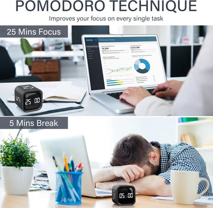 Pomodoro Timer 25/5/10 Min Desk Timer Vibration Volume Adjustable Productivity Clock V1188-ZXY-117-0080