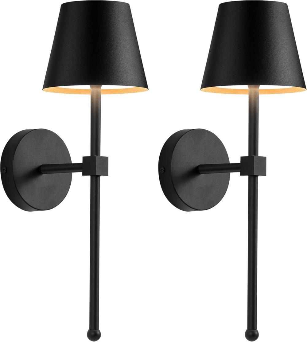 Wireless Wall Lamps 2-pack, LED Lamps with Rechargeable Battery, Stepless Dimmable with Remote Control V1188-ZXY-117-0082