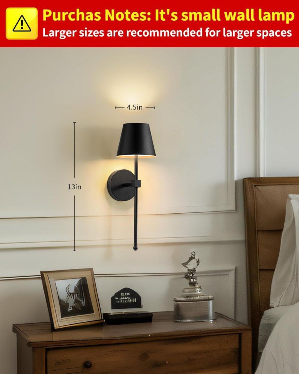 Wireless Wall Lamps 2-pack, LED Lamps with Rechargeable Battery, Stepless Dimmable with Remote Control V1188-ZXY-117-0082