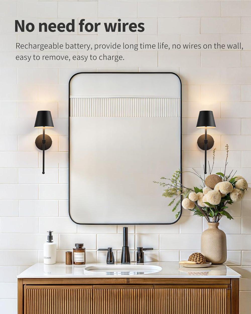 Wireless Wall Lamps 2-pack, LED Lamps with Rechargeable Battery, Stepless Dimmable with Remote Control V1188-ZXY-117-0082