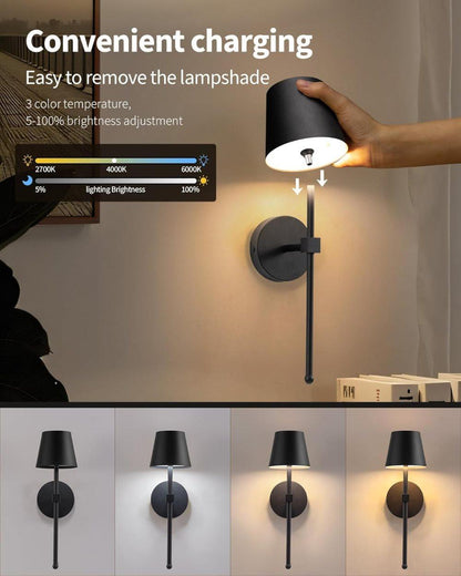 Wireless Wall Lamps 2-pack, LED Lamps with Rechargeable Battery, Stepless Dimmable with Remote Control V1188-ZXY-117-0082