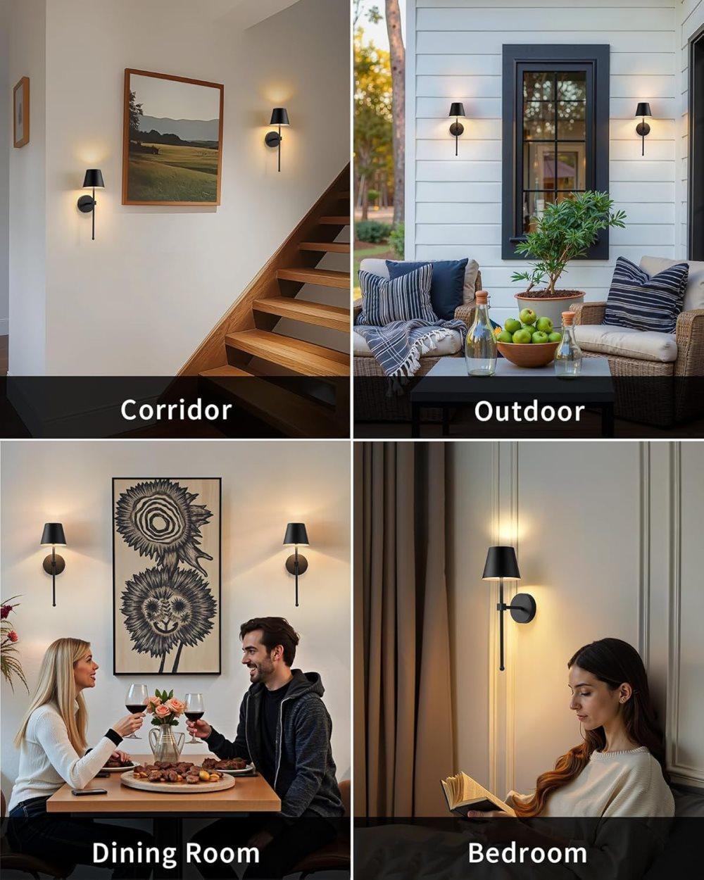 Wireless Wall Lamps 2-pack, LED Lamps with Rechargeable Battery, Stepless Dimmable with Remote Control V1188-ZXY-117-0082