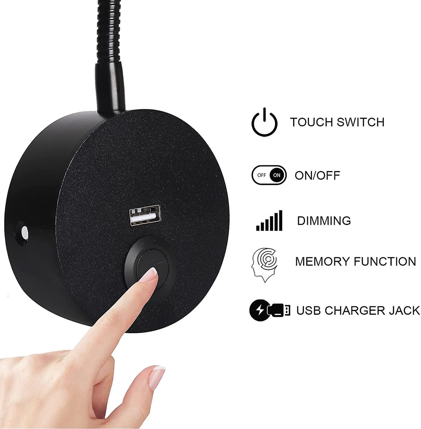 Dimmable Bedside Lamp, Minimalist LED Bedside Reading Lamp, Headboard Wall Mounted with USB Charger (Matte V1188-ZXY-117-0085