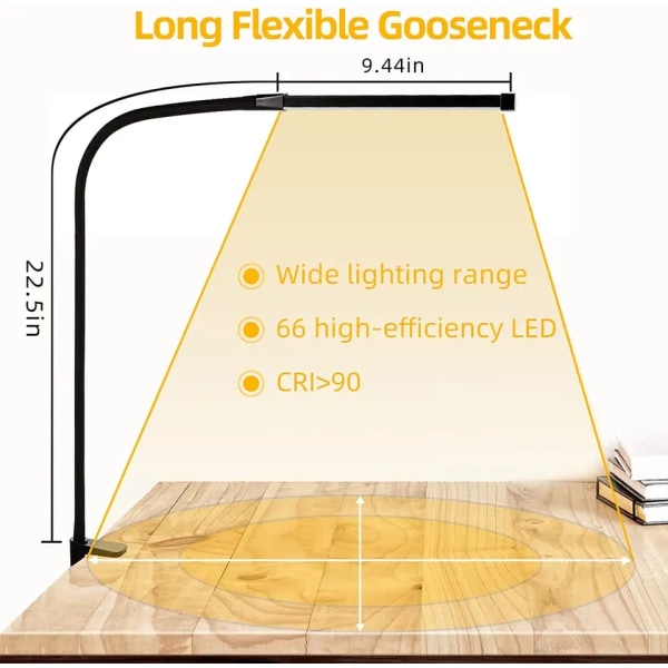 1 pc. Desk Lamps for Home Office, Clamp Lamp Dimmable Gooseneck Lamp Touch Control, Adjustable Desk Lamp for V1188-ZXY-117-0089