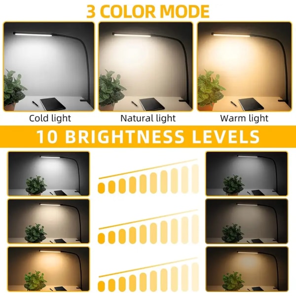 1 pc. Desk Lamps for Home Office, Clamp Lamp Dimmable Gooseneck Lamp Touch Control, Adjustable Desk Lamp for V1188-ZXY-117-0089