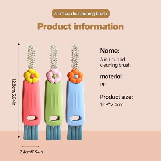 3-in-1 Crevice Brush - Multifunctional - Lid Brush - Suitable for small spaces, various cups and bottles V1188-ZXY-131-004