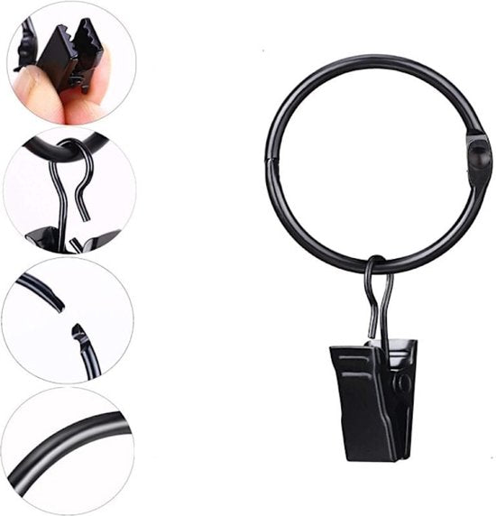 Curtain rod with clips - 20 pieces - Black 38 mm - Hanging clothes - Hanging small items V1188-ZXY-131-050