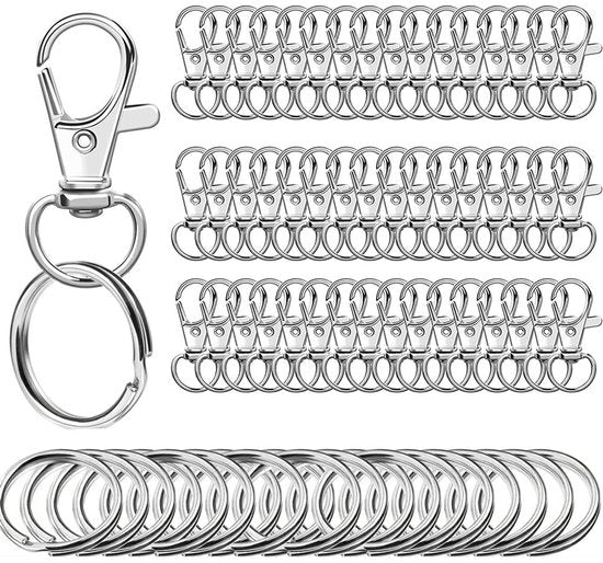 Small Stainless Steel Keychains - 100 Pieces Carabiner Keychains - DIY - DIY Ring - Snap Closure with Turning V1188-ZXY-131-058