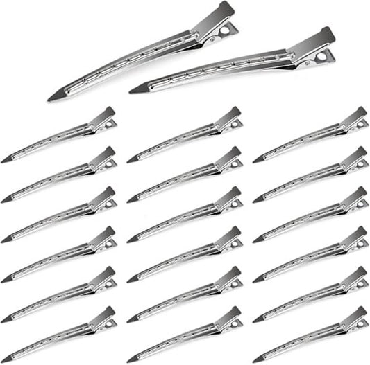Duckbill Hair Clips - (20 Count, Silver) - 1.25 Inch Metal and Leather Hair Clips for Thick, Color-Treated V1188-ZXY-131-069