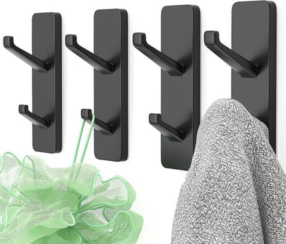 Coat Hooks - Self-Adhesive Hooks for Towels, Coats, Keys - Bathroom, Doors, Kitchens, Dorms - Black - Metal - V1188-ZXY-131-072