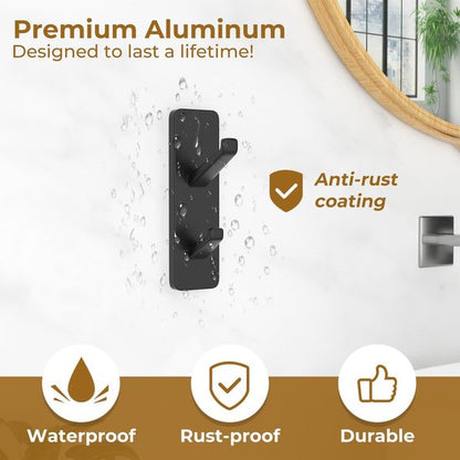 Coat Hooks - Self-Adhesive Hooks for Towels, Coats, Keys - Bathroom, Doors, Kitchens, Dorms - Black - Metal - V1188-ZXY-131-072