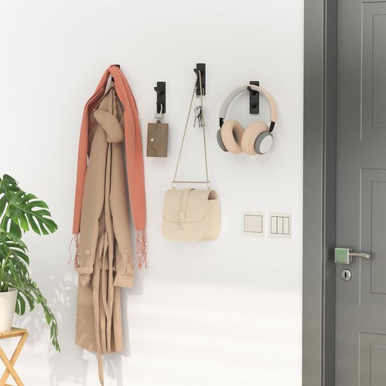 Coat Hooks - Self-Adhesive Hooks for Towels, Coats, Keys - Bathroom, Doors, Kitchens, Dorms - Black - Metal - V1188-ZXY-131-072