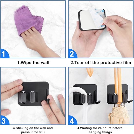 Mop hook - Wall broom hook - Wall broom holder without drilling - 4-pack V1188-ZXY-131-076