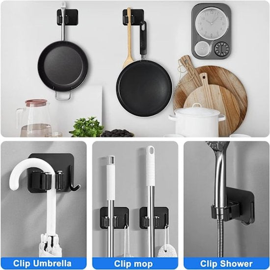 Mop hook - Wall broom hook - Wall broom holder without drilling - 4-pack V1188-ZXY-131-076