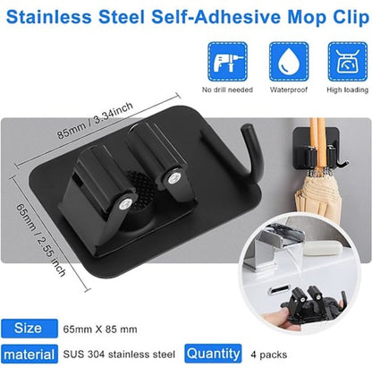 Mop hook - Wall broom hook - Wall broom holder without drilling - 4-pack V1188-ZXY-131-076