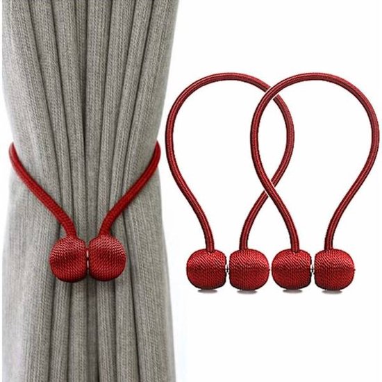 Storage Buckles - 4-Piece Magnetic Curtain Set, Magnetic Woven Curtain Set (Red) V1188-ZXY-131-078