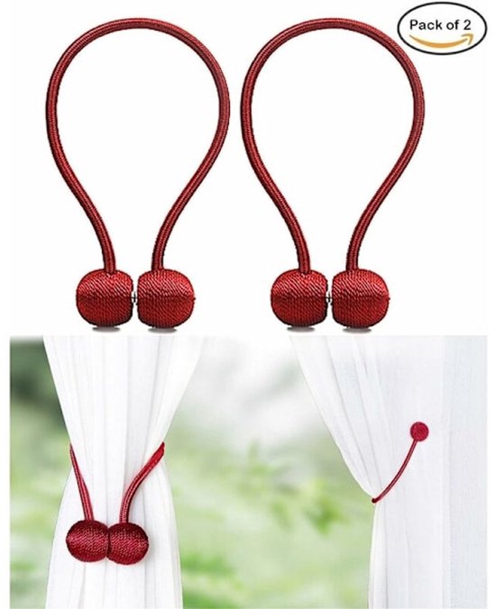 Storage Buckles - 4-Piece Magnetic Curtain Set, Magnetic Woven Curtain Set (Red) V1188-ZXY-131-078