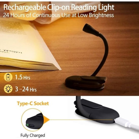 Book Lamp - Rechargeable Reading Lamp with Clip - Adjustable Brightness V1188-ZXY-131-092