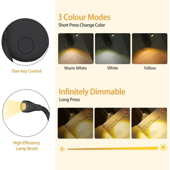 Book Lamp - Rechargeable Reading Lamp with Clip - Adjustable Brightness V1188-ZXY-131-092