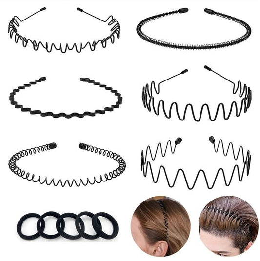 Headbands - Unisex Headbands (Set of 6) - Metal Headbands - Spring Wave Headbands - Sports Headbands - V1188-ZXY-131-105