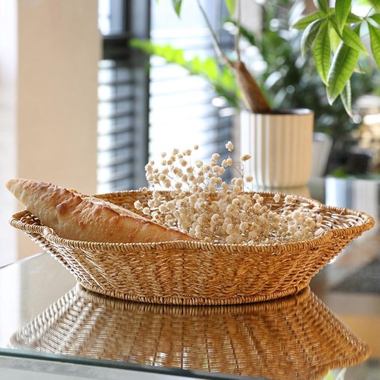 Fruit bowl - Round wicker basket - Corrugated serving basket - Dining table top - Curved corrugated woven V1188-ZXY-131-119