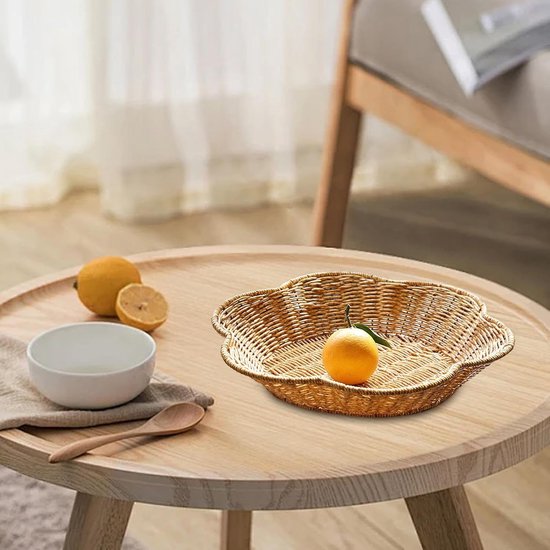 Fruit bowl - Round wicker basket - Corrugated serving basket - Dining table top - Curved corrugated woven V1188-ZXY-131-119