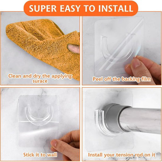 Shower rod bracket - Curtain bracket - Self-adhesive rod mounting without drilling - Transparent rod hook - V1188-ZXY-131-127