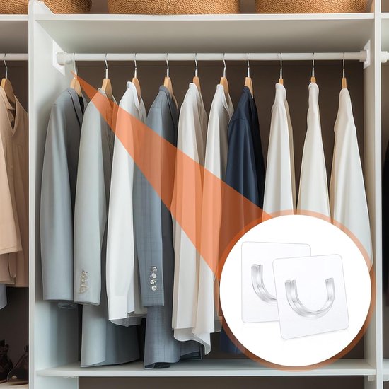 Shower rod bracket - Curtain bracket - Self-adhesive rod mounting without drilling - Transparent rod hook - V1188-ZXY-131-127