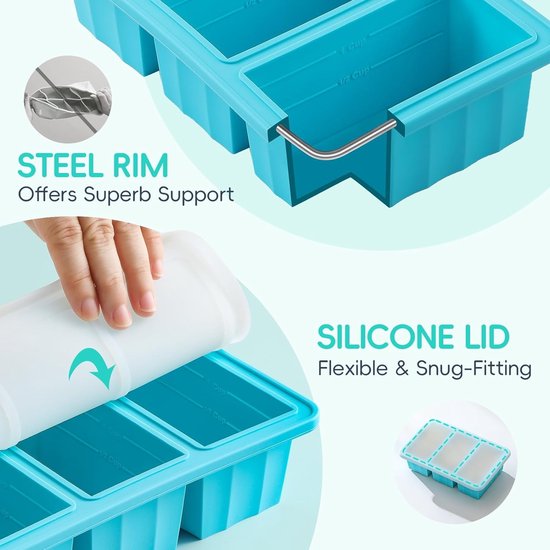 Silicone Freezer Containers with Lids - Bouillon Cube Trays - Large Ice Cube Trays - Easy Meal Prep Kitchen V1188-ZXY-131-146